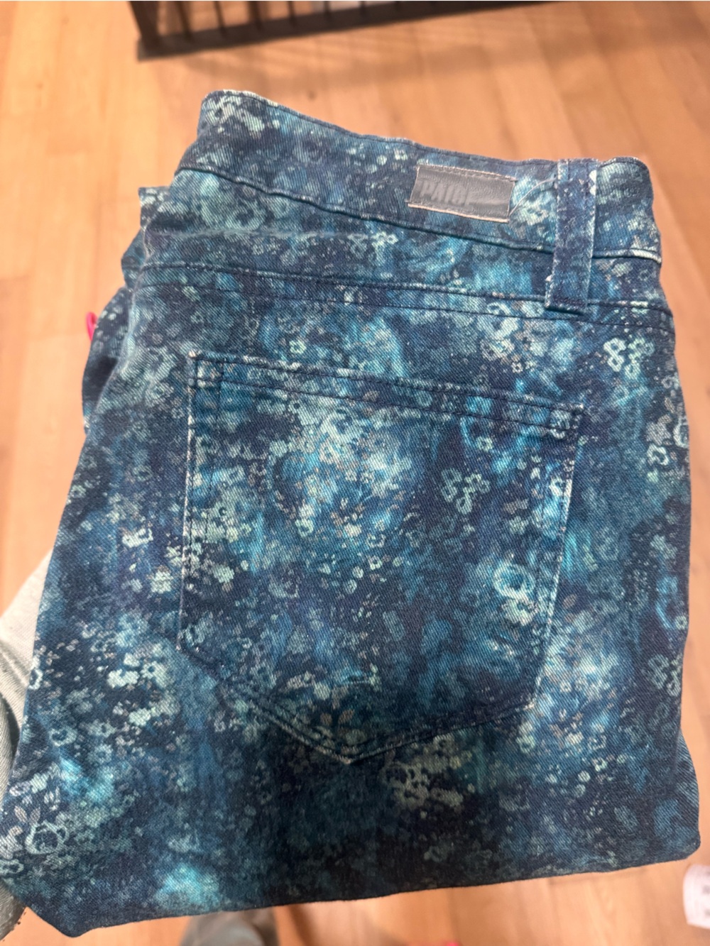 PAIGE Teal Marble Wash Jeans skyline ankle peg style